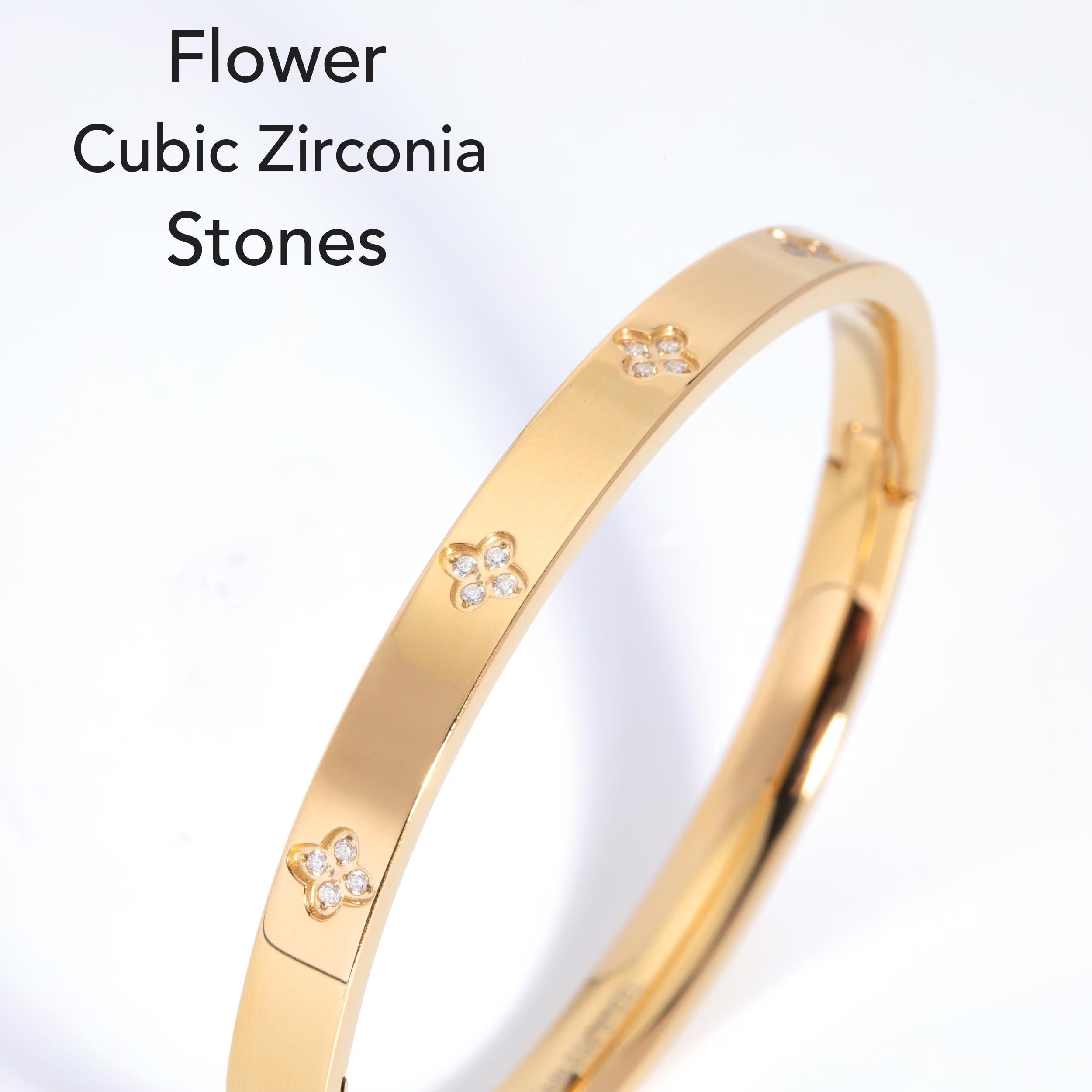 Bangle Bracelet Waterproof - Never Fades, Gold Hinged Bangle, Flower Bracelet, Jewelry Birthday Gifts for Women