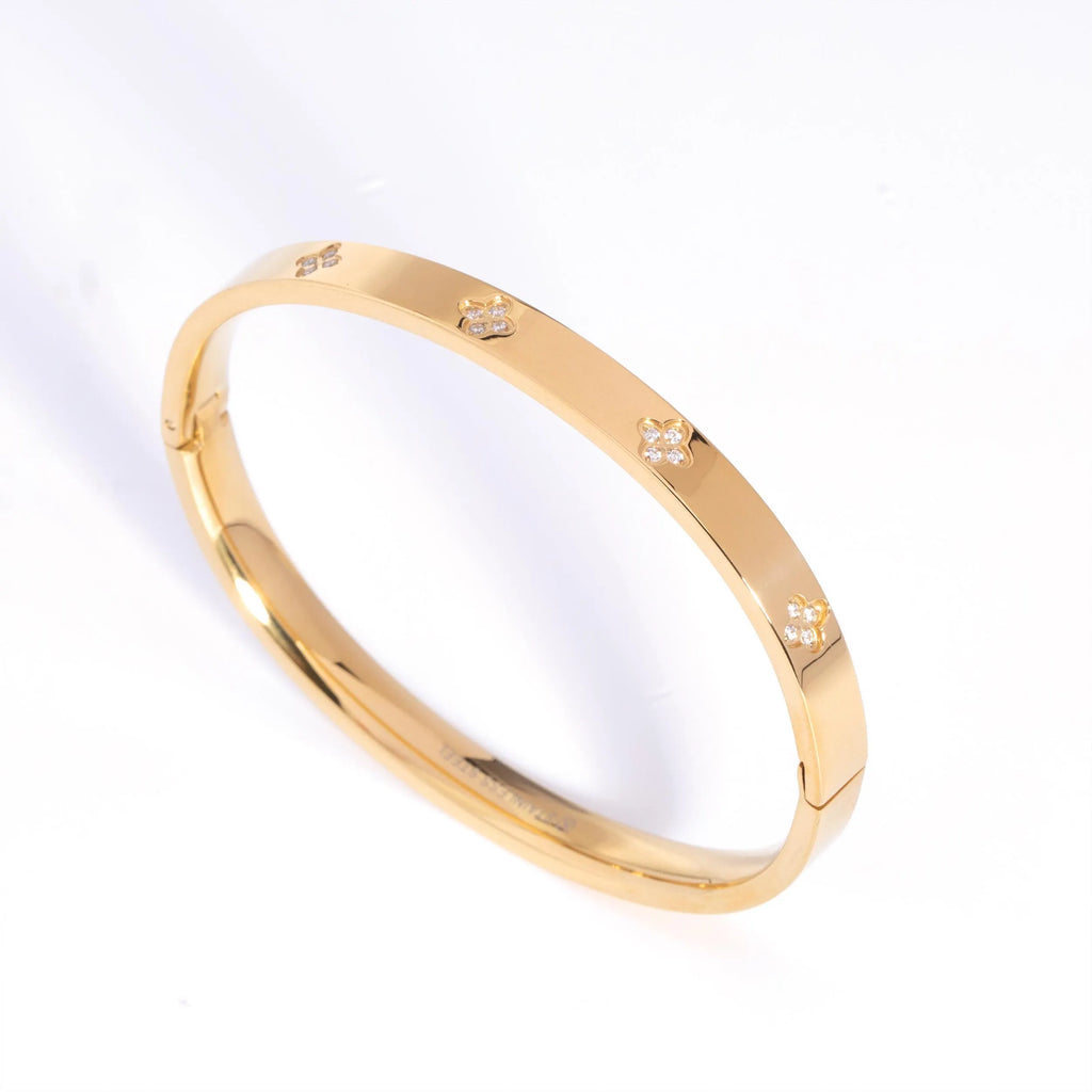 Bangle Bracelet Waterproof - Never Fades, Gold Hinged Bangle, Flower Bracelet, Jewelry Birthday Gifts for Women