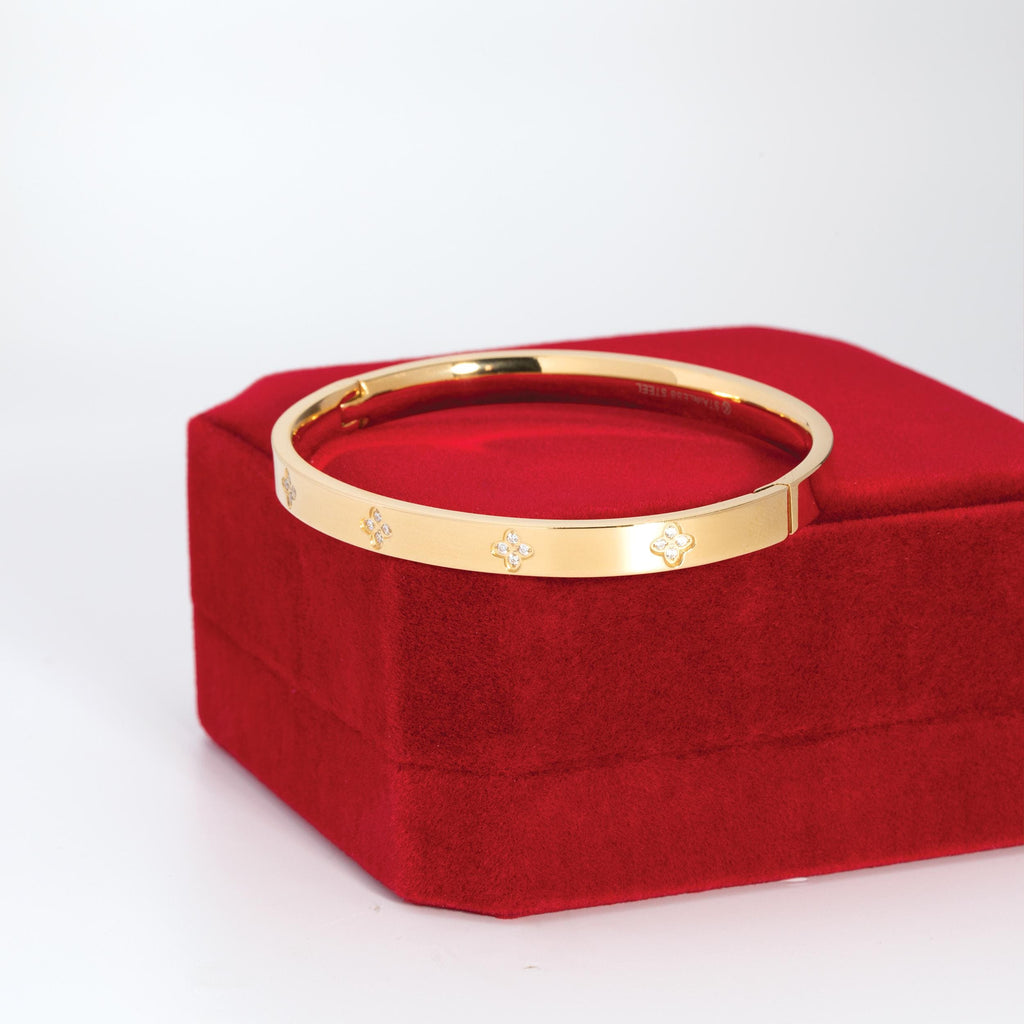 Bangle Bracelet Waterproof - Never Fades, Gold Hinged Bangle, Flower Bracelet, Jewelry Birthday Gifts for Women