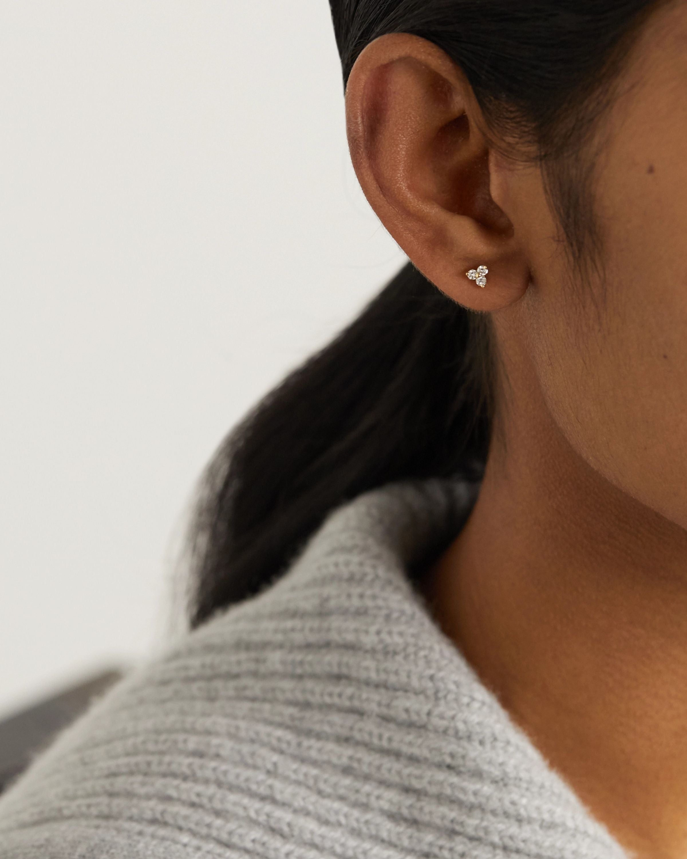 Petite Trois Diamond Stud Earrings 14K