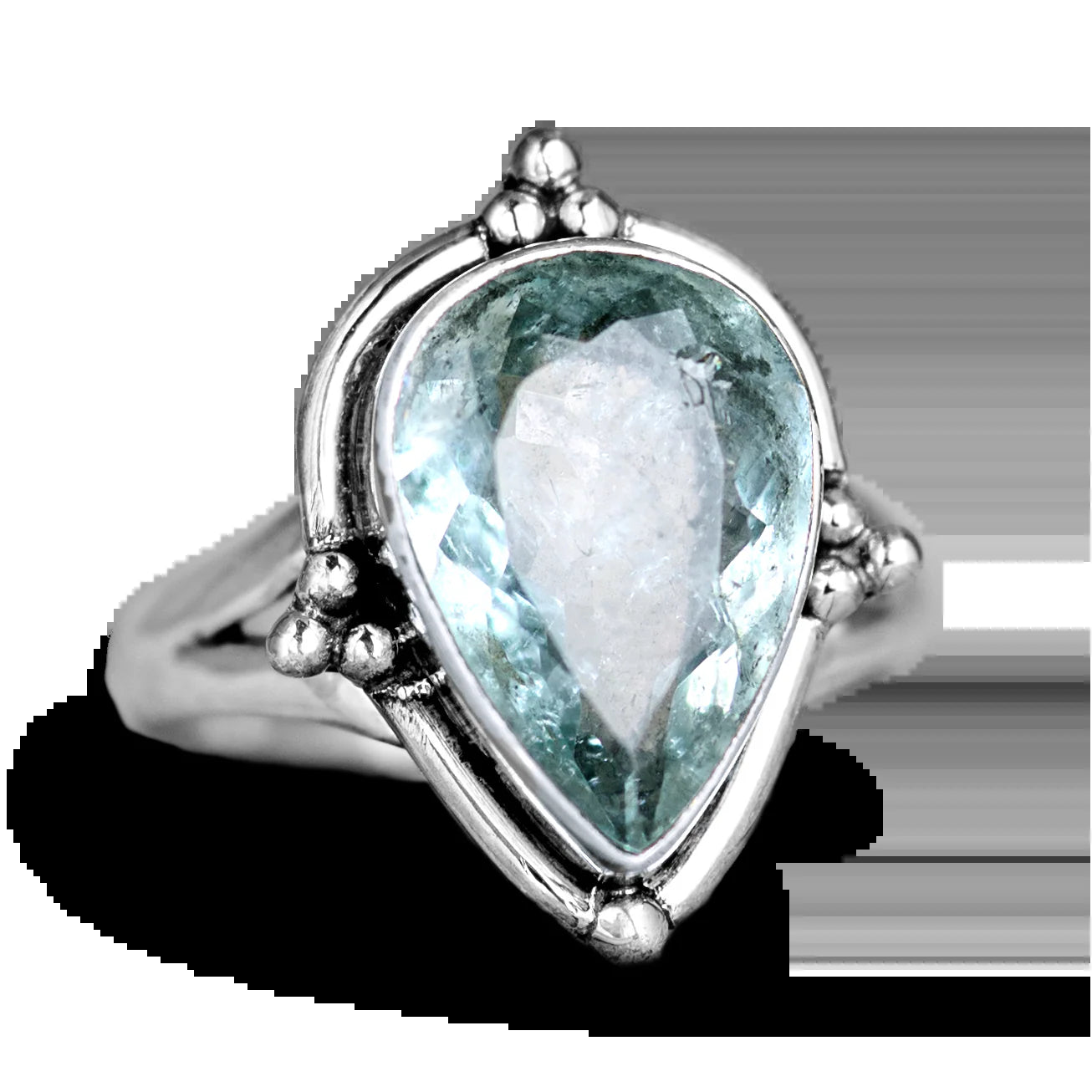 Teardrop Aquamarine Ring Sterling Silver