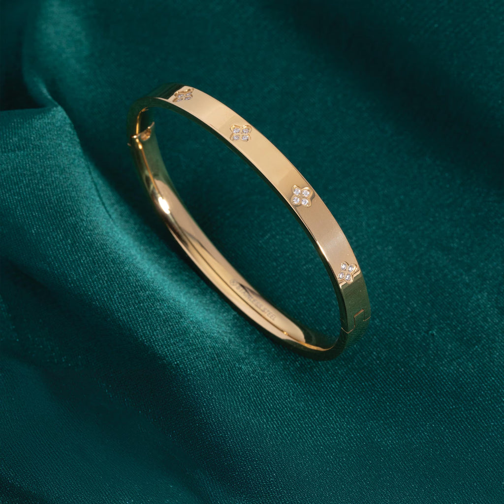 Bangle Bracelet Waterproof - Never Fades, Gold Hinged Bangle, Flower Bracelet, Jewelry Birthday Gifts for Women