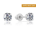 14K White Gold Solitaire round Cubic Zirconia CZ Stud Earrings in Secure Screw-Backs, Sleeper Cz Studs, Unisex, by TILO Jewelry