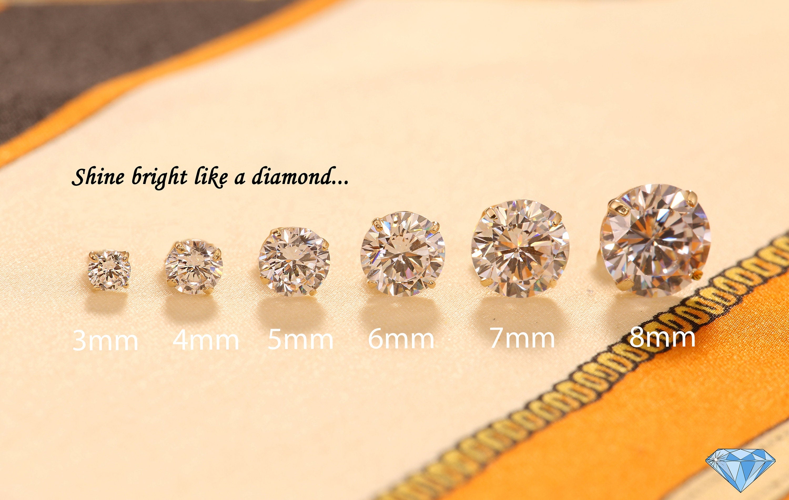 14K White Gold Solitaire round Cubic Zirconia CZ Stud Earrings in Secure Screw-Backs, Sleeper Cz Studs, Unisex, by TILO Jewelry